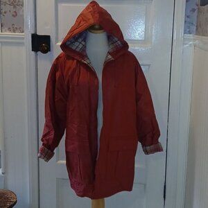 Womans Large Rain Coat Hooded Jacket - Red